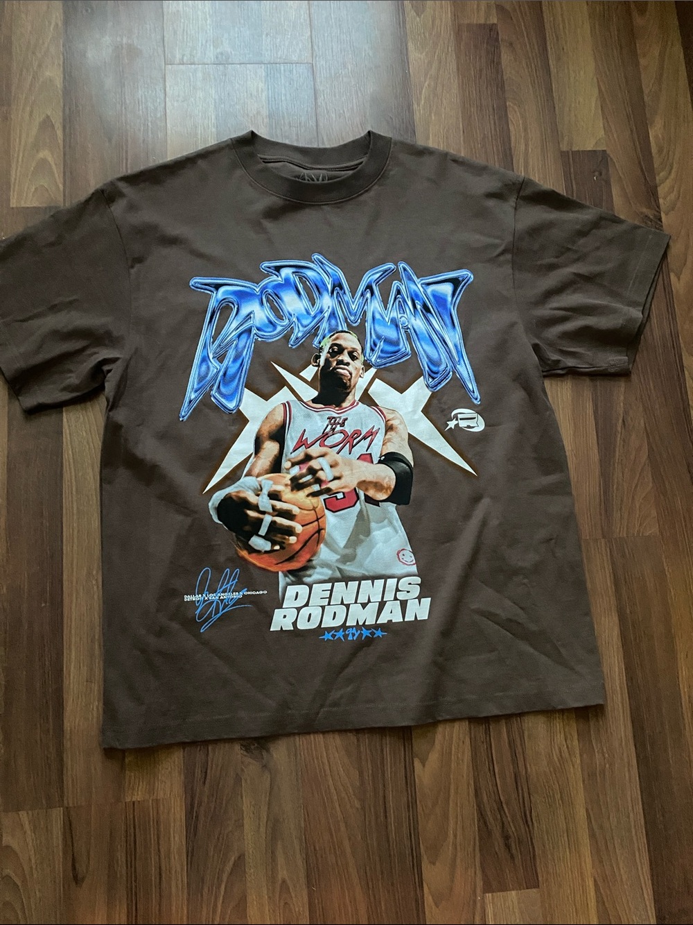 Brown Men's Graphic Tee with Blue Print